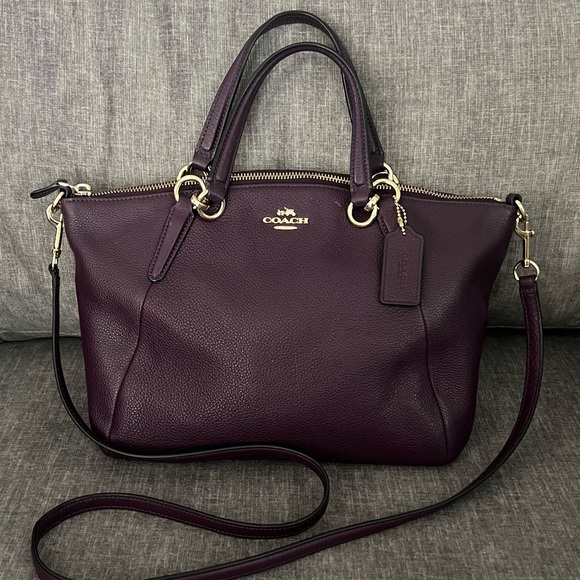 Coach Sm Kelsey pebbles leather satchel crossbody in Aubergine - Picture 1 of 7